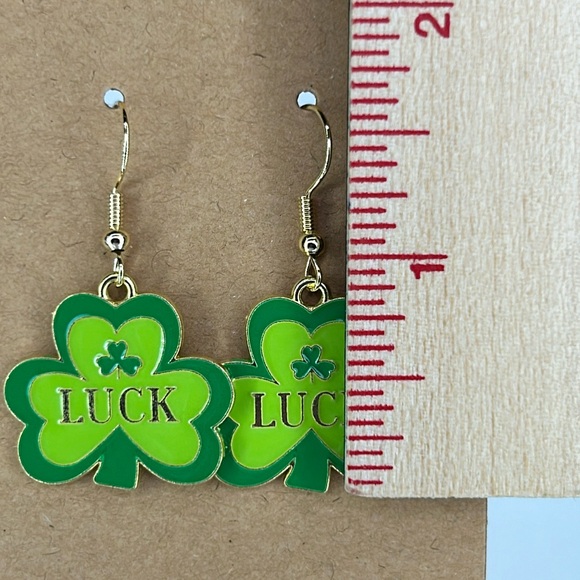 18k Gold Plated Hook Dangle Four Leaf Clover Luck Earrings Saint Patricks Day - Picture 2 of 2